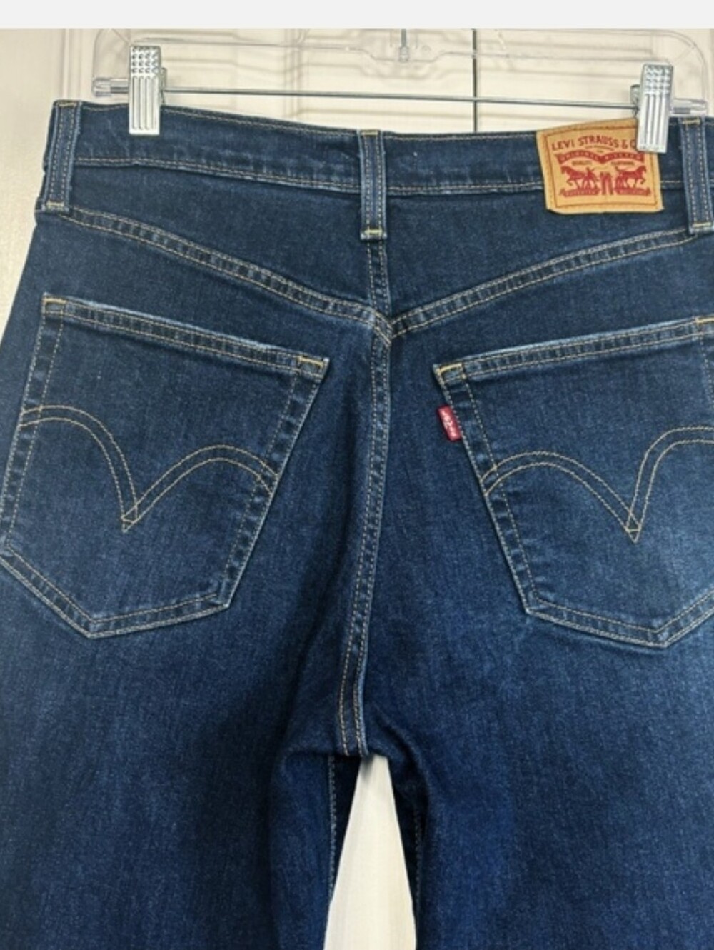 Levi's Dark Denim Distressed Button Fly Ribcage Straight Ankle Jeans 29